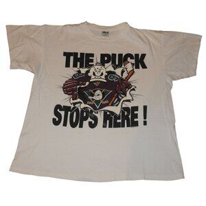 Vintage 90s Anaheim Mighty Ducks The Puck Stops Here T-Shirt NHL Size L/XL